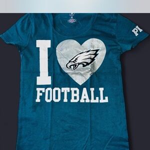 PINK Victoria's Secret Teal I Love Football Kids Tee